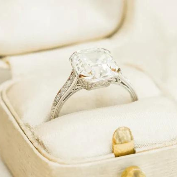 diamond engagement ring in white box