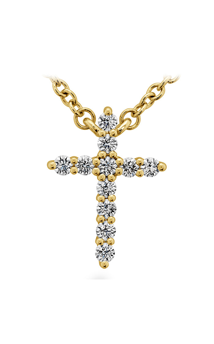 Signature 0.09-0.13ct Diamond Small Cross Pendant in 18K Yellow Gold, 18" chain