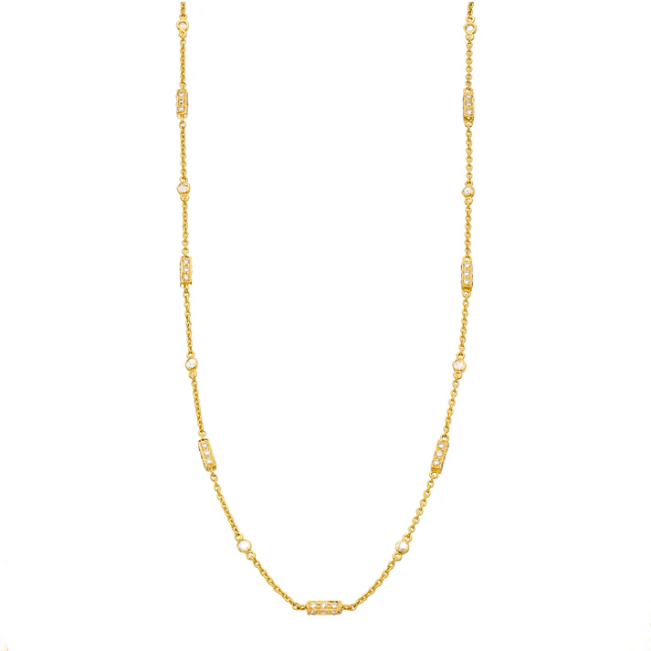 Diamond Barrel Chain in 18K Yellow Gold, Adjustable Chain
