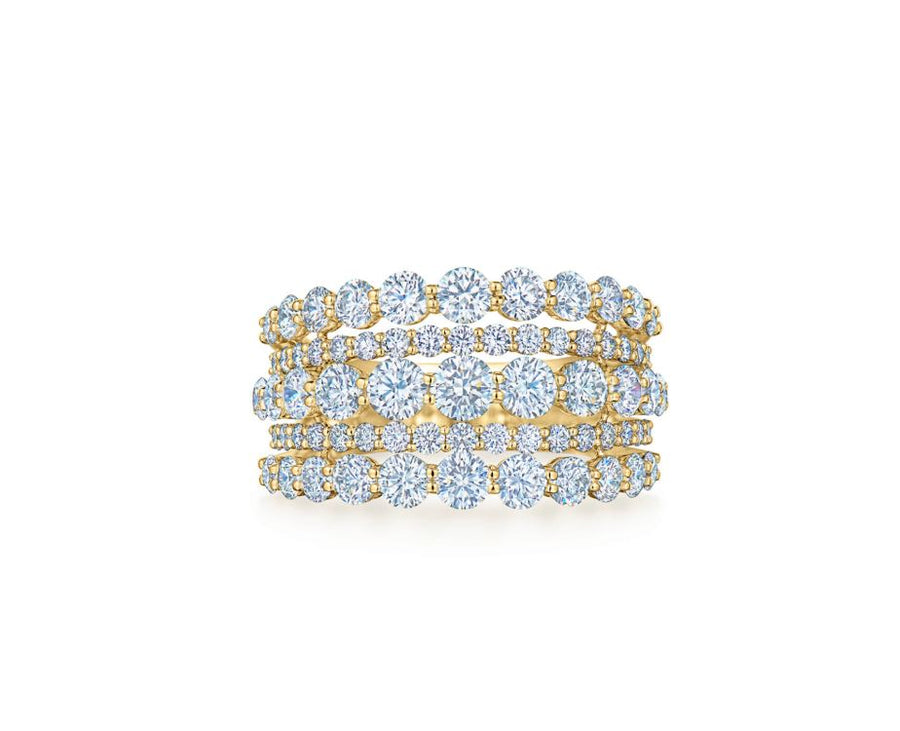 Lyric 2.88ct Diamond Five Row Ring in 18K Yellow Gold, size 5.75