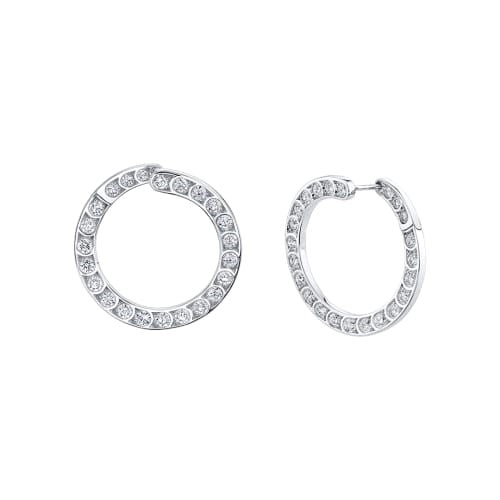 Diamond Scallop Artisan Pave Circle Earrings in 18K White Gold