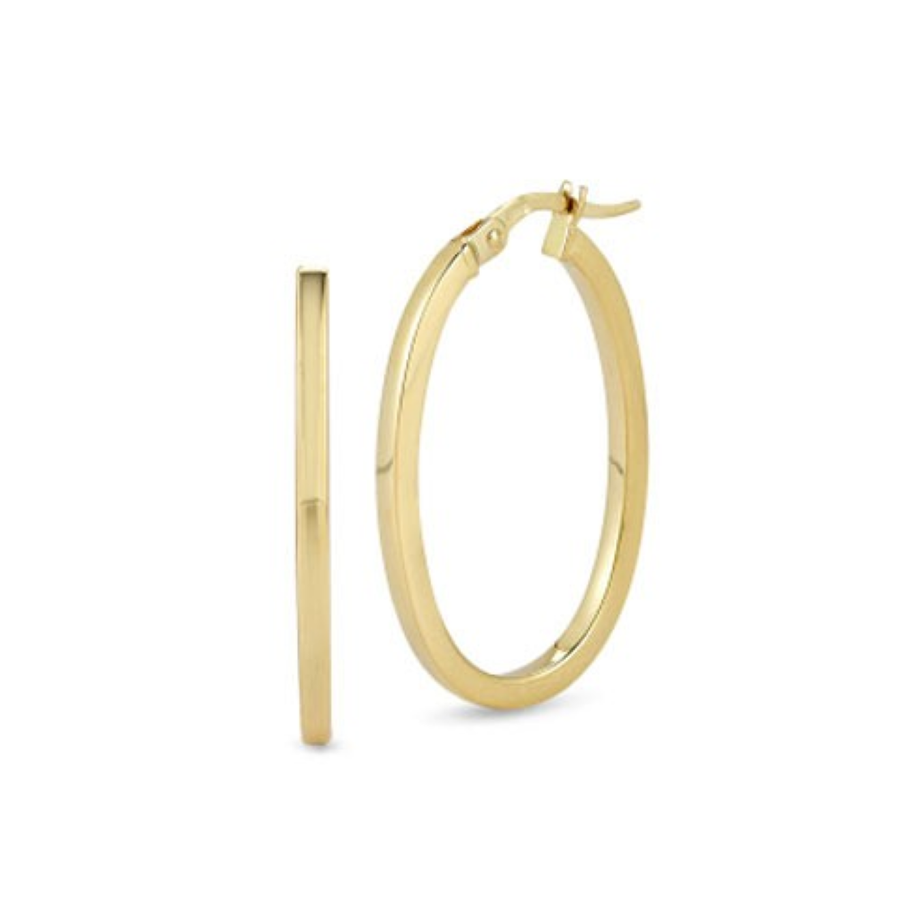 Designer Gold Small Oval Hoop Earrings in 18K Yellow Gold