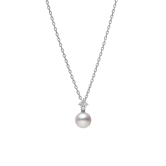 Akoya Pearl and Diamond Pendant in 18K White Gold, 18in