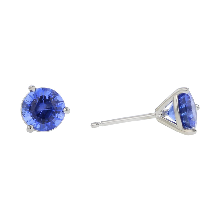 2.11ct Round Sapphire Stud Earrings, in 18k White Gold