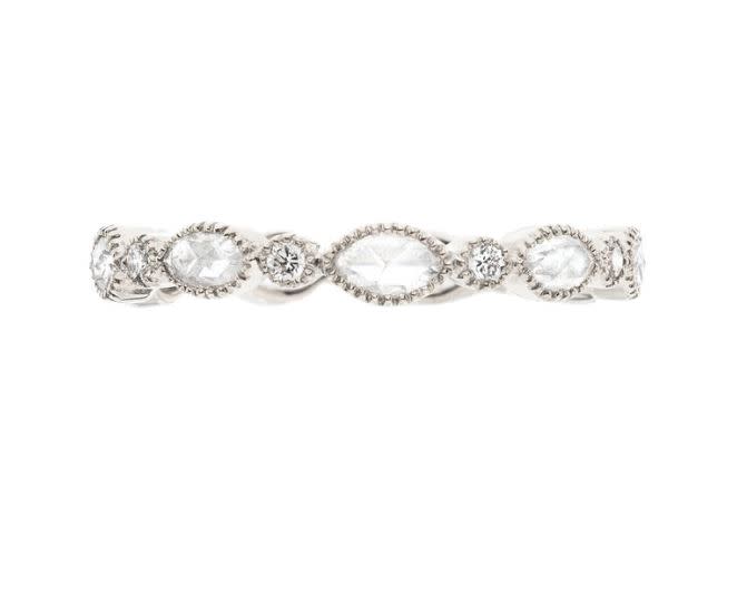 Amara 0.64ct Rose Cut Diamond Eternity Band in 18K White Gold, size 7.5