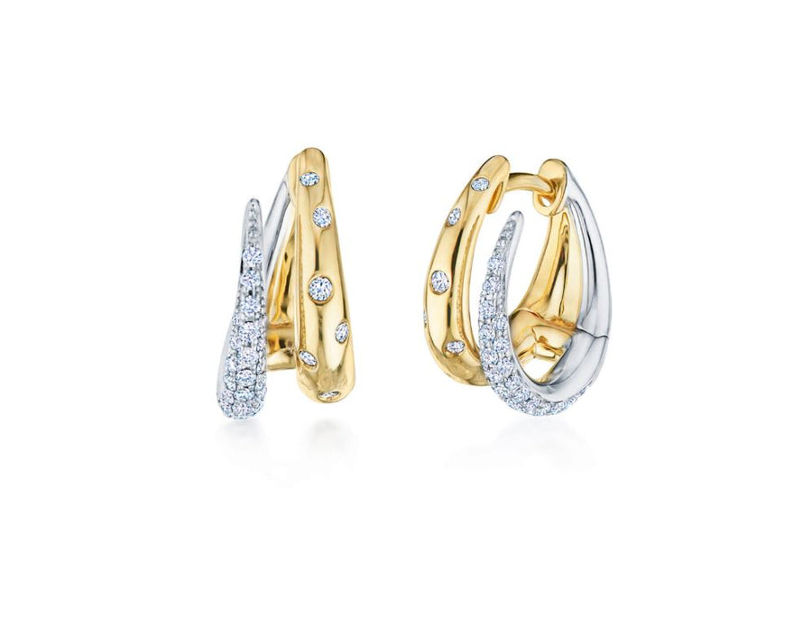 Orbit 0.28ct Diamond Double Hoop Earrings in 18K White and Yellow Gold