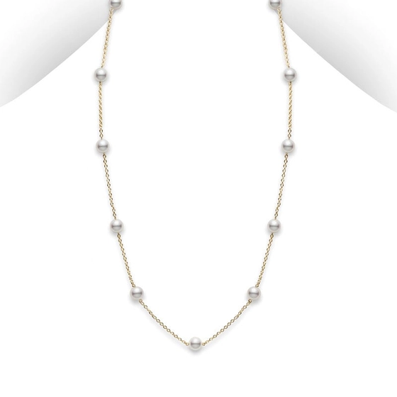 Akoya Pearl Station Necklace in 18K Yellow Gold, 18in
