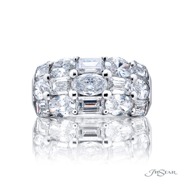 5.04ct Emerald and Oval Diamond 3 Row Shared Prong Band in Platinum