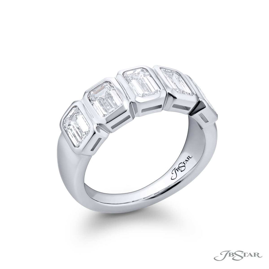 2.60ct Emerald Cut Diamond Bezel Set Band in Platinum
