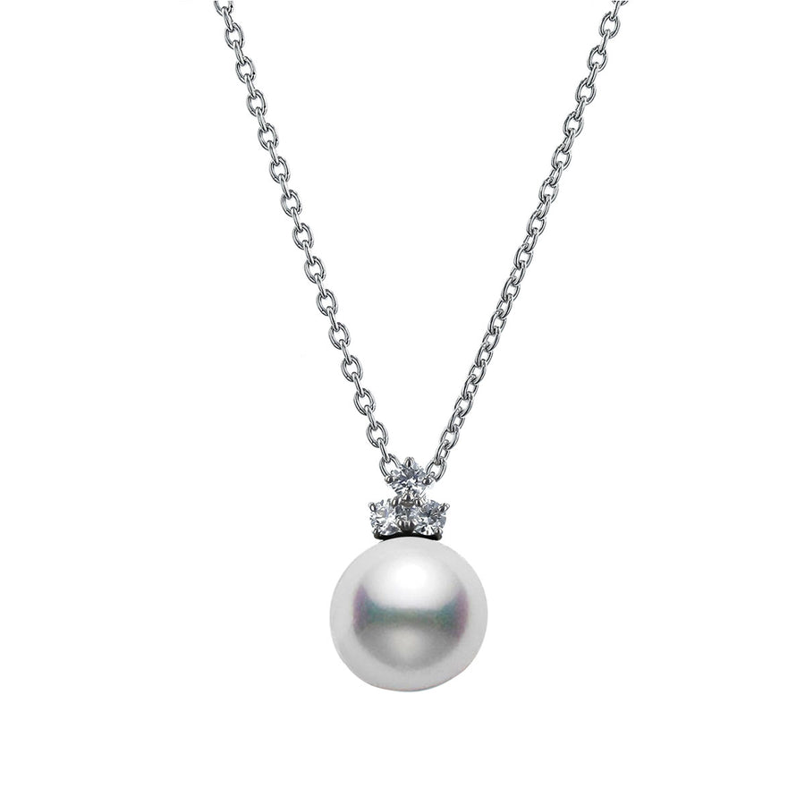 Classic White South Sea Pearl and Diamond Pendant in 18K White Gold, 18in