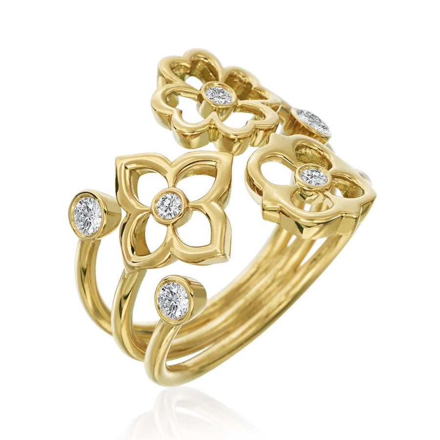 0.25ct Diamond Multi-Flower Ring in 18K Yellow Gold, size 7