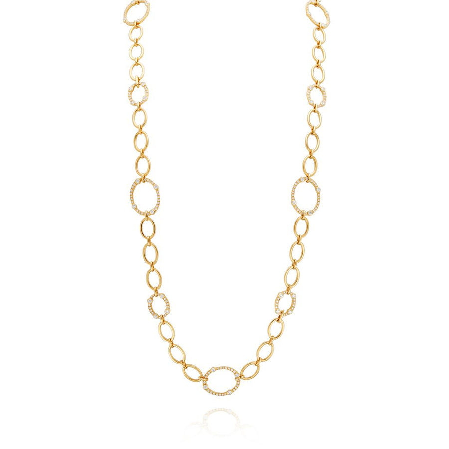 Carousel 7.01ct Diamond Alternating Link Necklace in 18K Yellow Gold, 35.25"