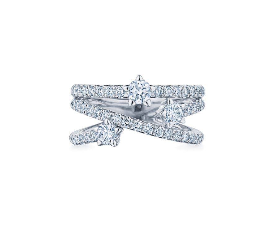 Starry Night 1.03ct Diamond Crossover Ring in 18K White Gold, size 5.75