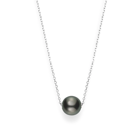 Black South Sea Pearl Solitaire Pendant in 18K White Gold, 18in