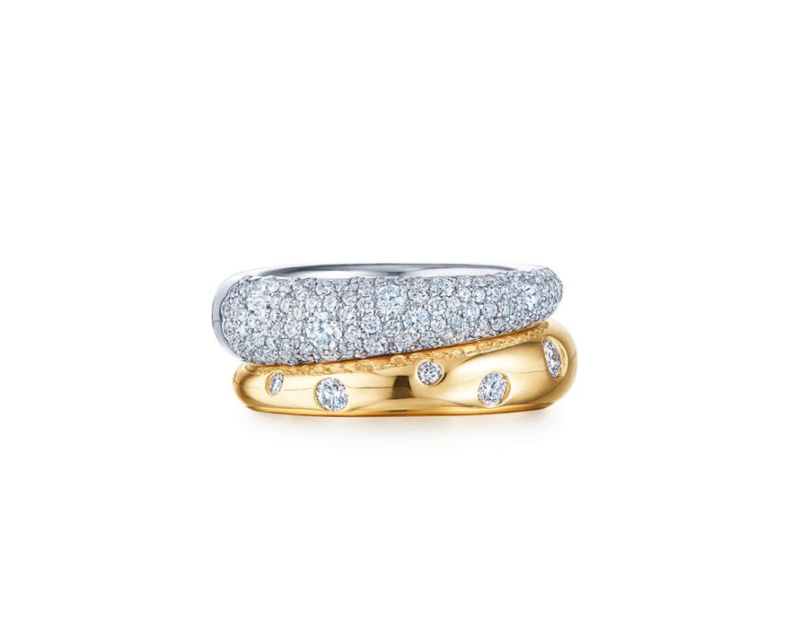 Cobblestone 1.03ct Diamond Double Band Ring in 18K Yellow and White Gold, size 6.5