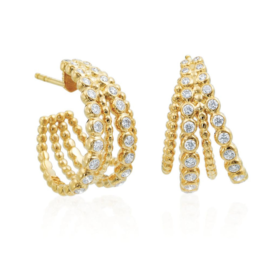 Nutmeg 0.96ct Diamond 4 Row Hoop Earrings in 18K Yellow Gold