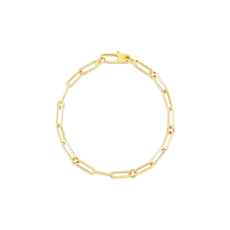 Designer Gold Paperclip and Round Link Bracelet in 18K Yellow Gold, 7"
