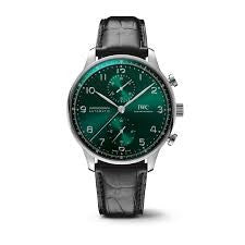 41mm Portugieser Chronograph Watch with Green Dial in Stainless Steel, Strap
