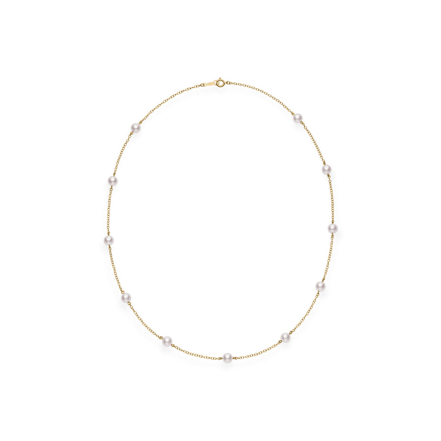 Akoya Cultured Pearl Station Necklace in 18K Yellow Gold