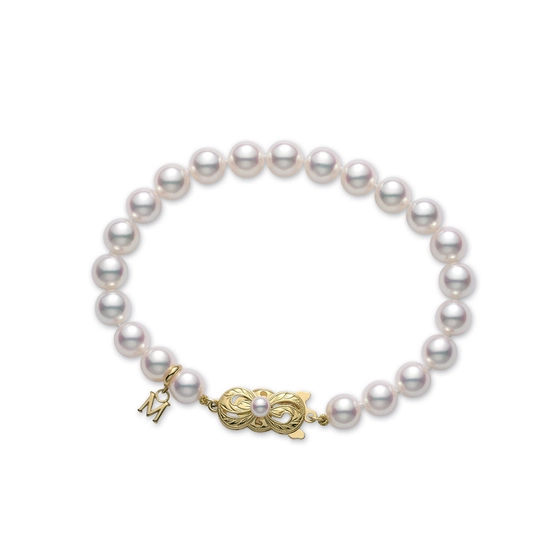 Classic 7x6.5mm A Akoya Cultured Pearl Bracelet in 18K Yellow Gold, 7"