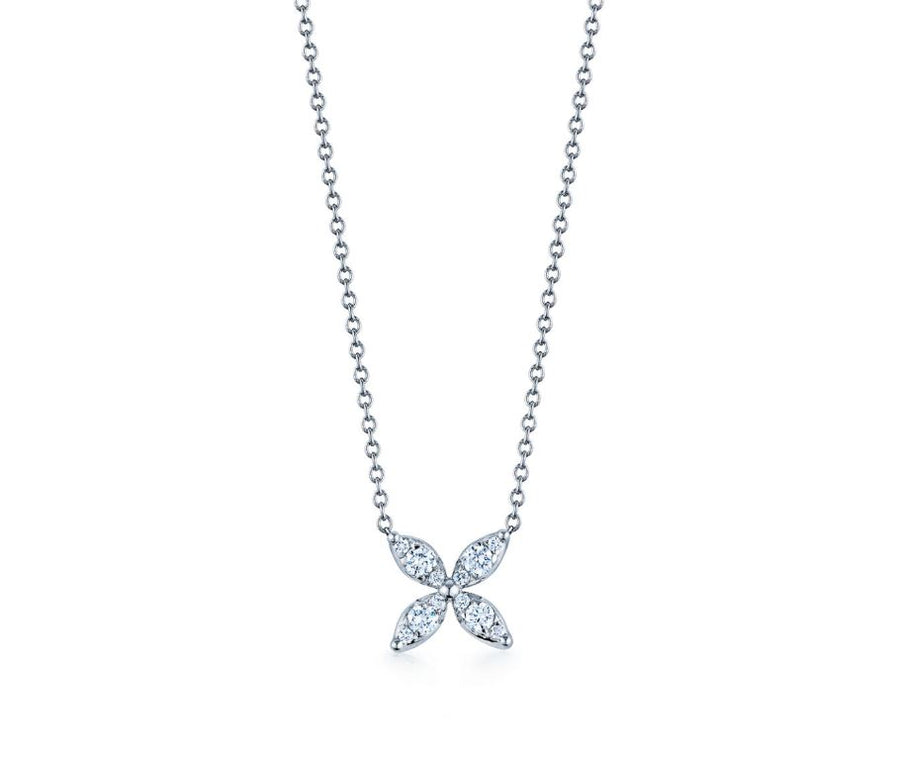 Sunburst 0.18ct Diamond X Necklace in 18K White Gold, 18"