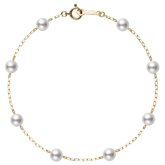 Akoya Pearl Station Bracelet in 18K Yellow Gold, 7in