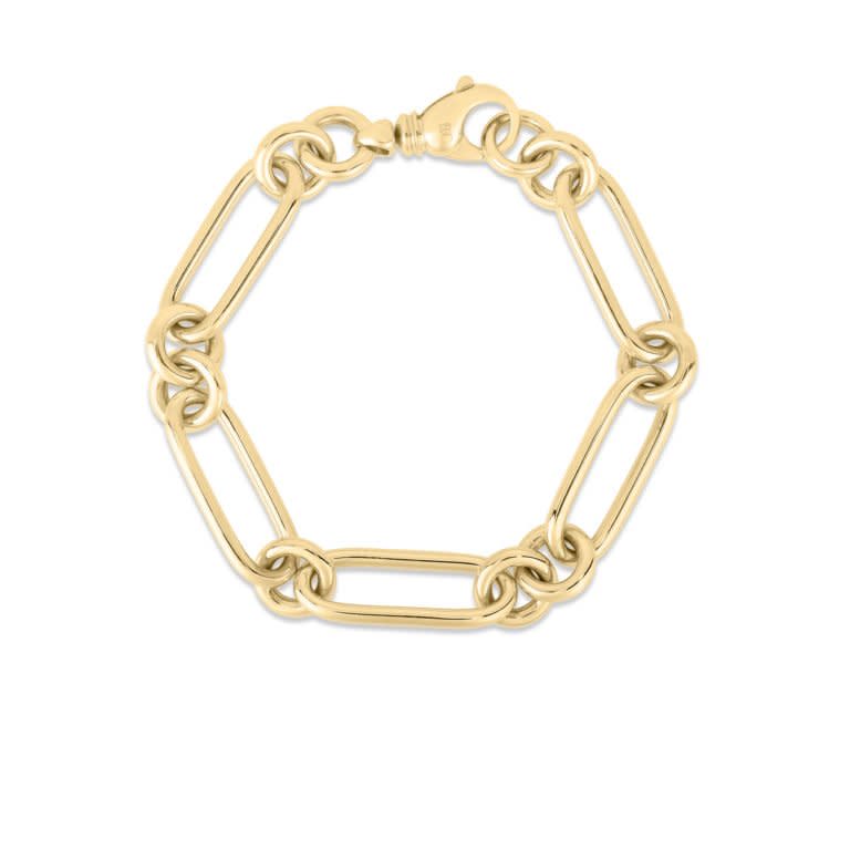 Designer Gold Bold Alternating Link Bracelet in 18K Yellow Gold, 7"