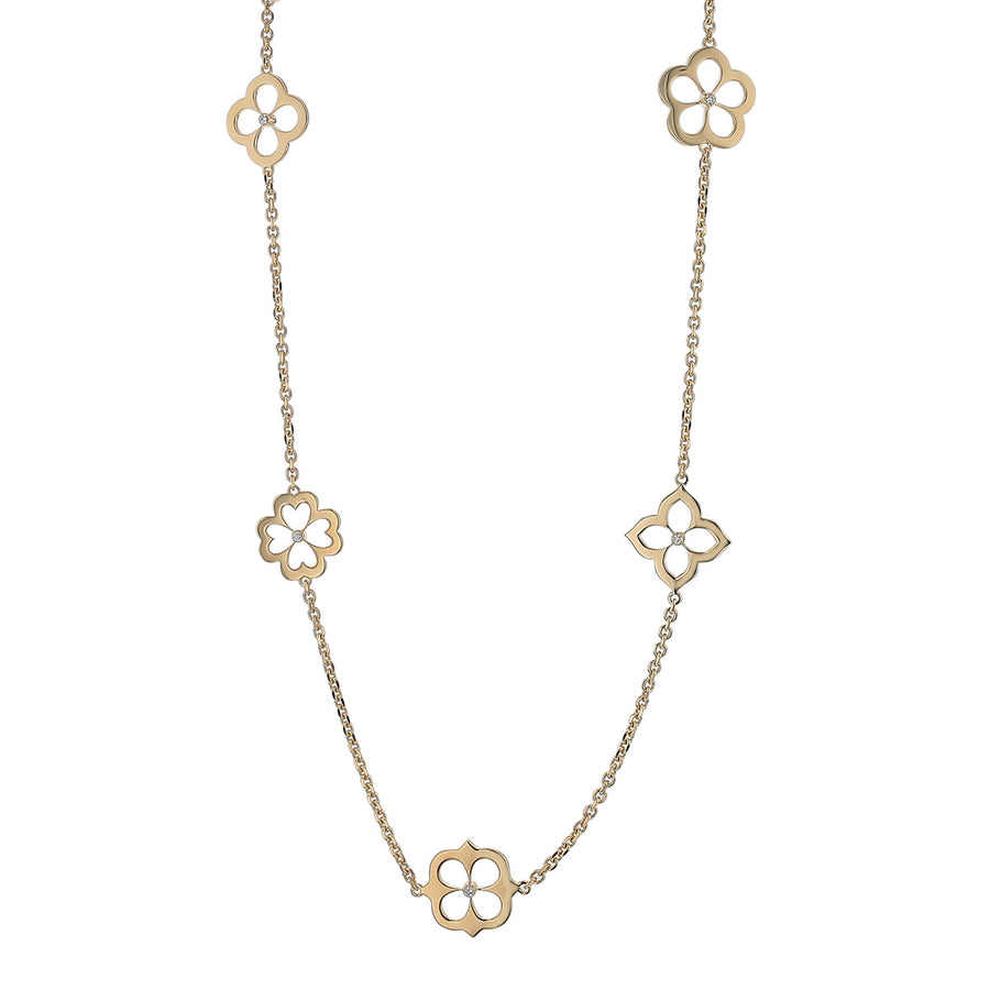 0.20ct Diamond Multi Motif Floral Necklace in 18K Yellow Gold, 18"