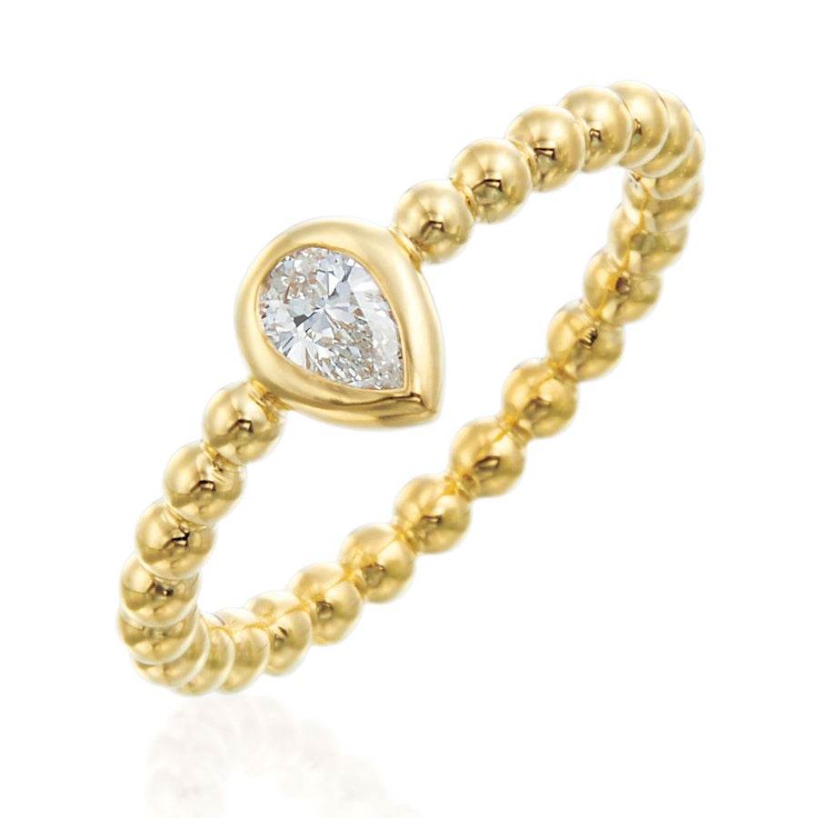 Nutmeg 0.25ct Pear Shape Diamond Bezel Stack Ring in 18K Yellow Gold, size 7