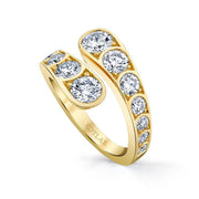 18K Yellow Gold Diamond Scallop Artisan Pave Bypass Ring