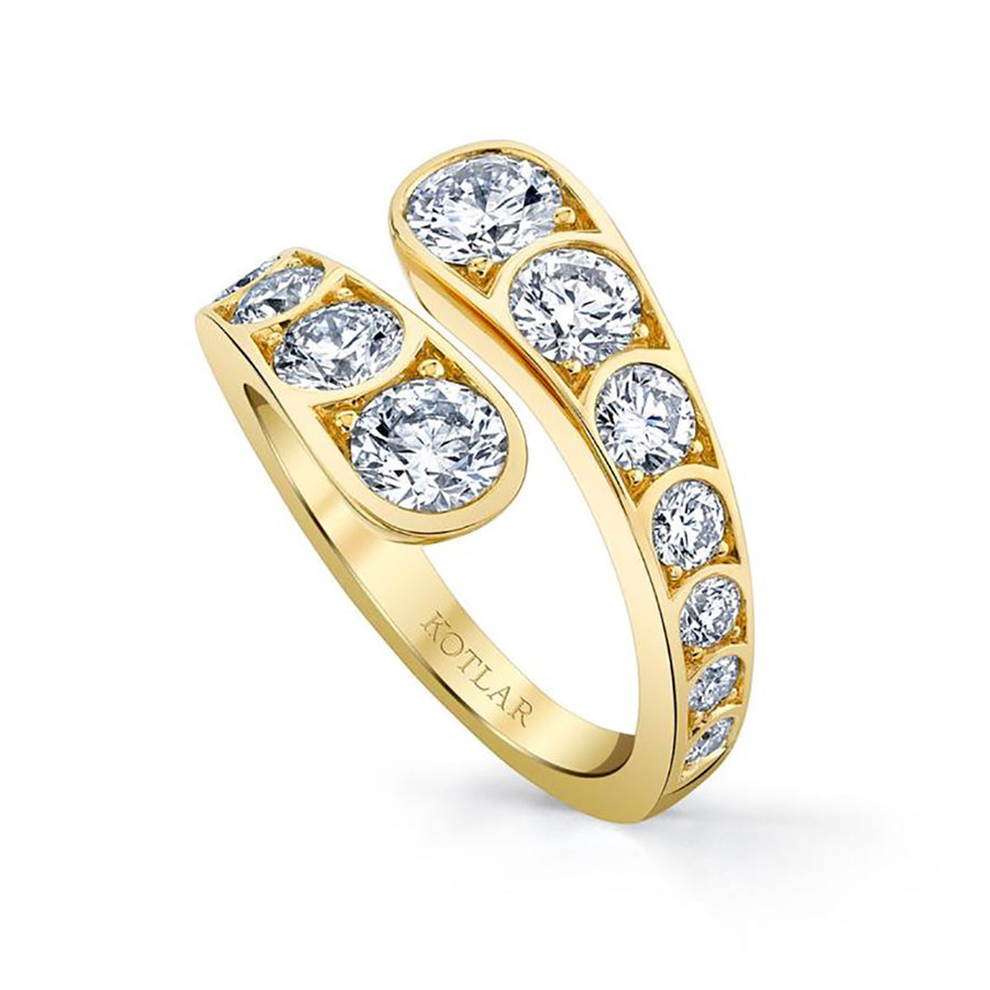 18K Yellow Gold Diamond Scallop Artisan Pave Bypass Ring