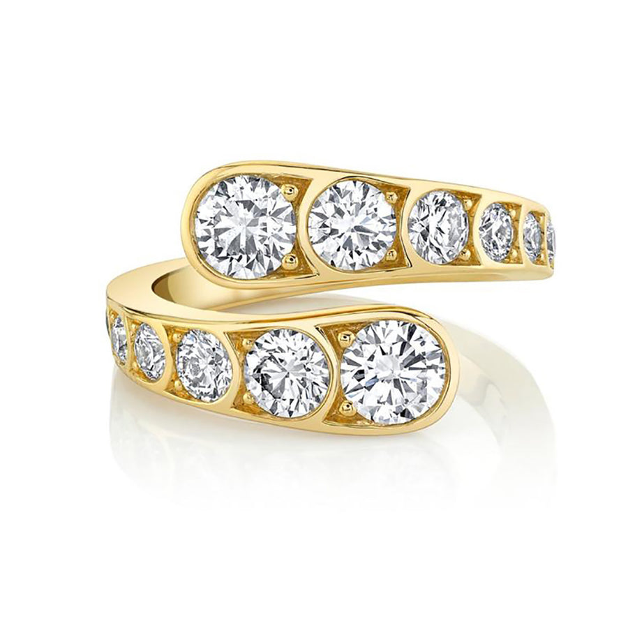 18K Yellow Gold Diamond Scallop Artisan Pave Bypass Ring