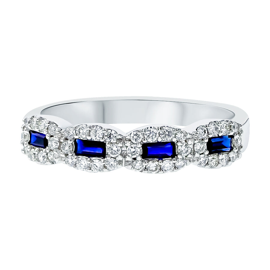 14K White Gold Sapphire and Diamond Halo Ring