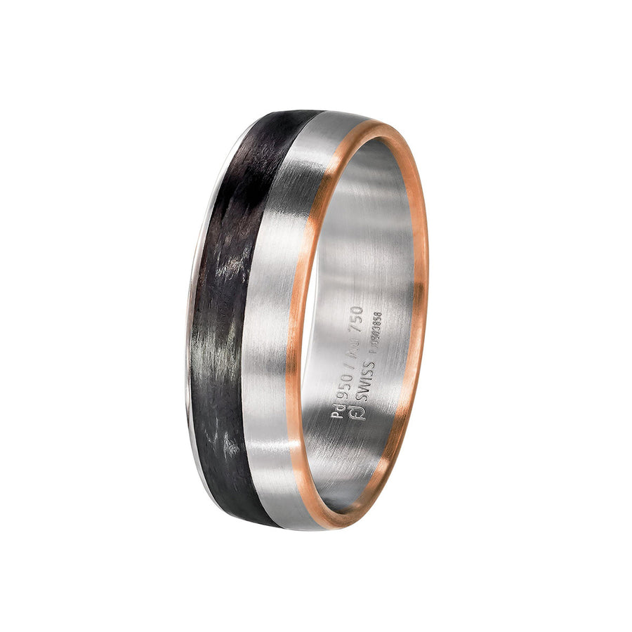 Palladium, Gold and Carbon Fiber Wedding Band