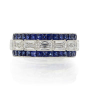 Diamond and Sapphire Half Circle Wedding Ring in 18K White Gold, Size 6