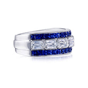 Diamond and Sapphire Half Circle Wedding Ring in 18K White Gold, Size 6