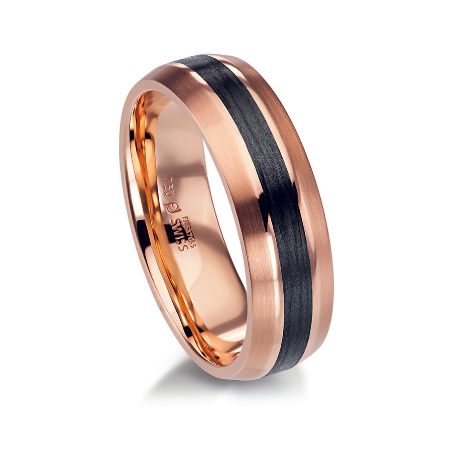 Row Wedding Band in 18K Rose Gold and Carbon Fiber
