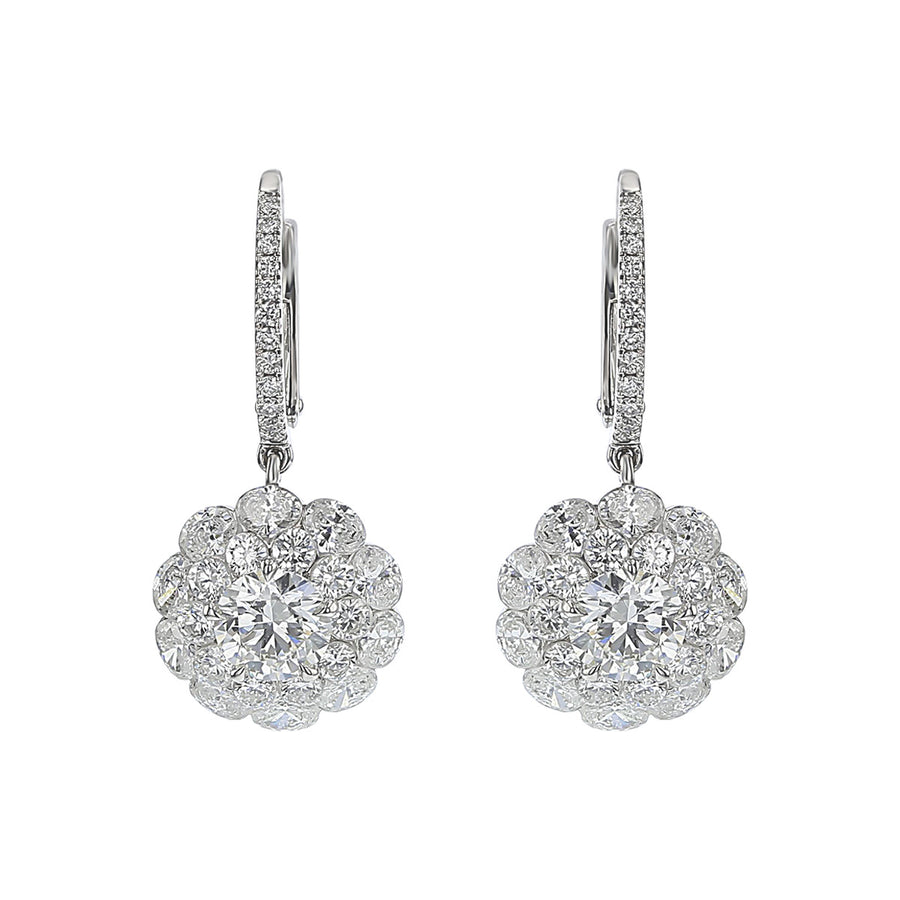 18K White Gold Brilliant Diamond Halo Drop Earrings