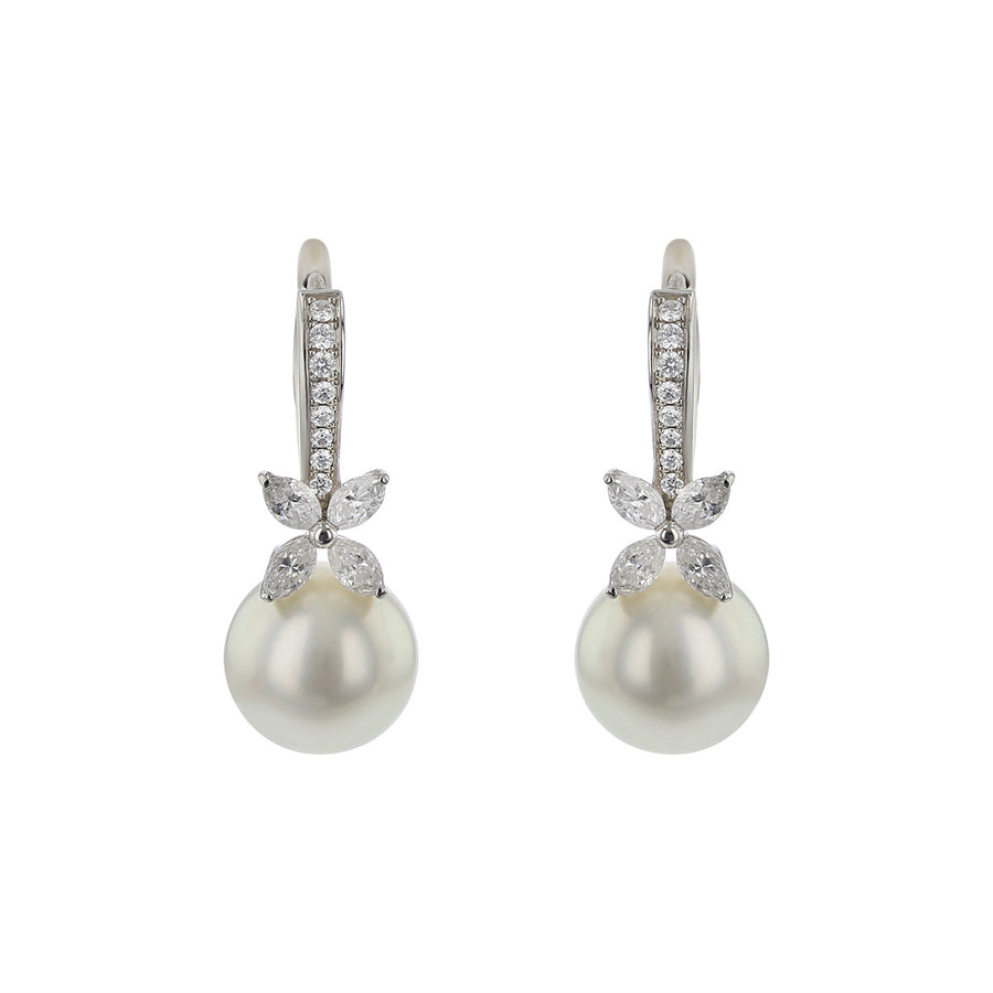 White South Sea Pearl and Diamond Drop Earrings