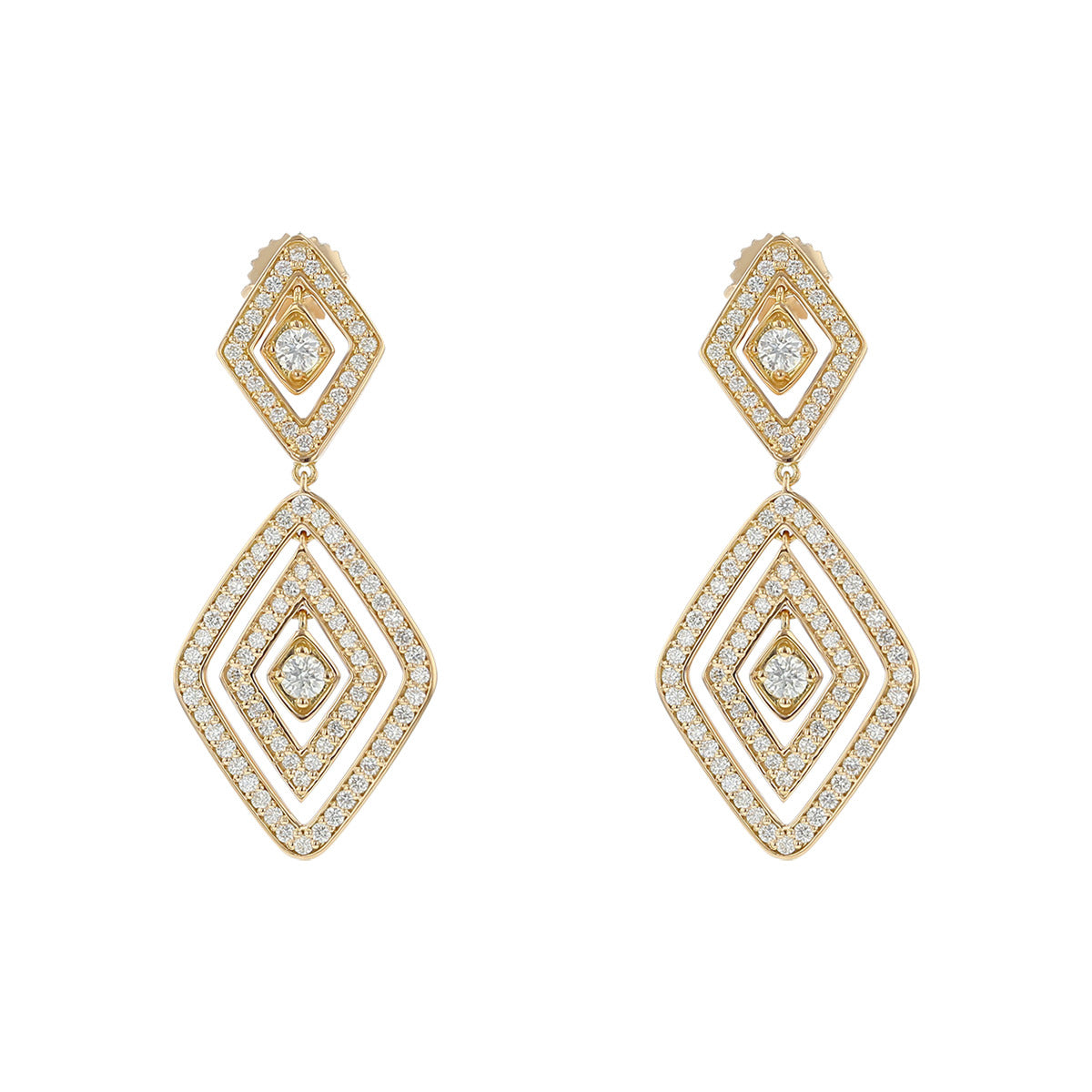 18K Rose Gold Diamond Lozenge Drop Earrings