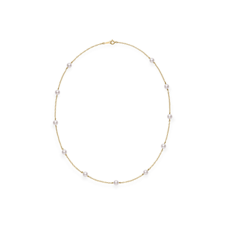 Akoya Cultured Pearl Station Necklace in 18K Yellow Gold