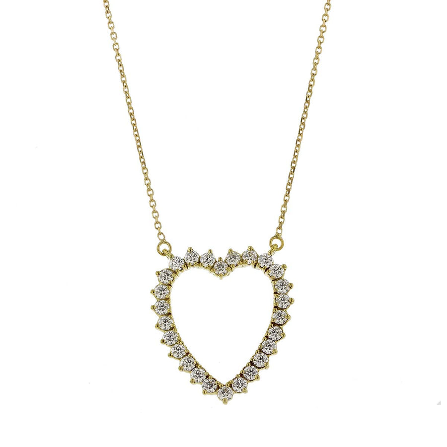 18K Yellow Gold Open Heart Diamond Necklace