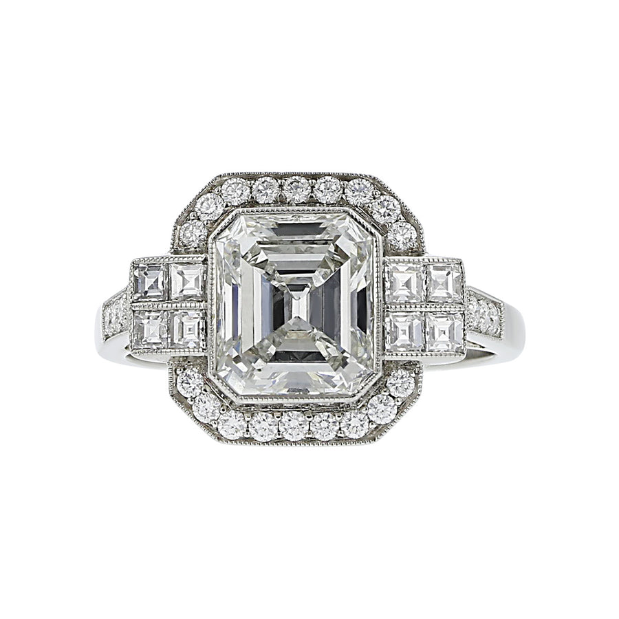 Platinum Emerald-cut and Asscher Diamond Ring
