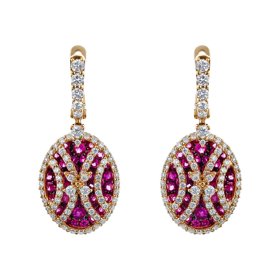 Salavetti Pink Sapphire and Diamond Drop Earrings