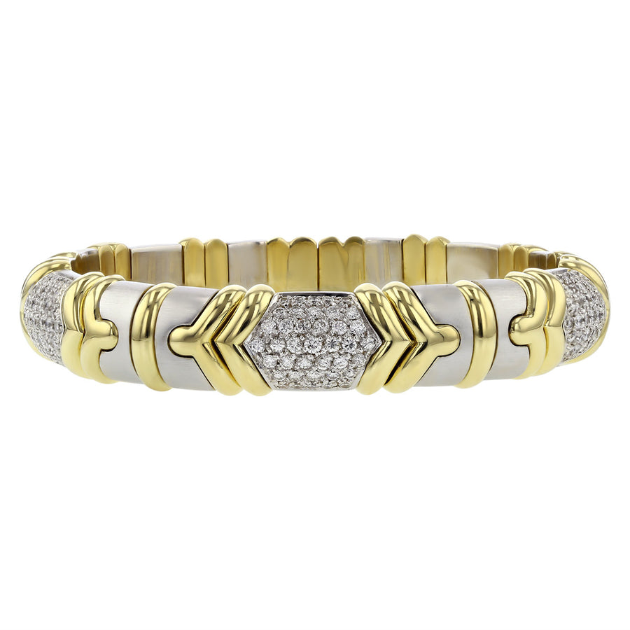 18K Two Tone Gold Link Diamond Bangle Bracelet