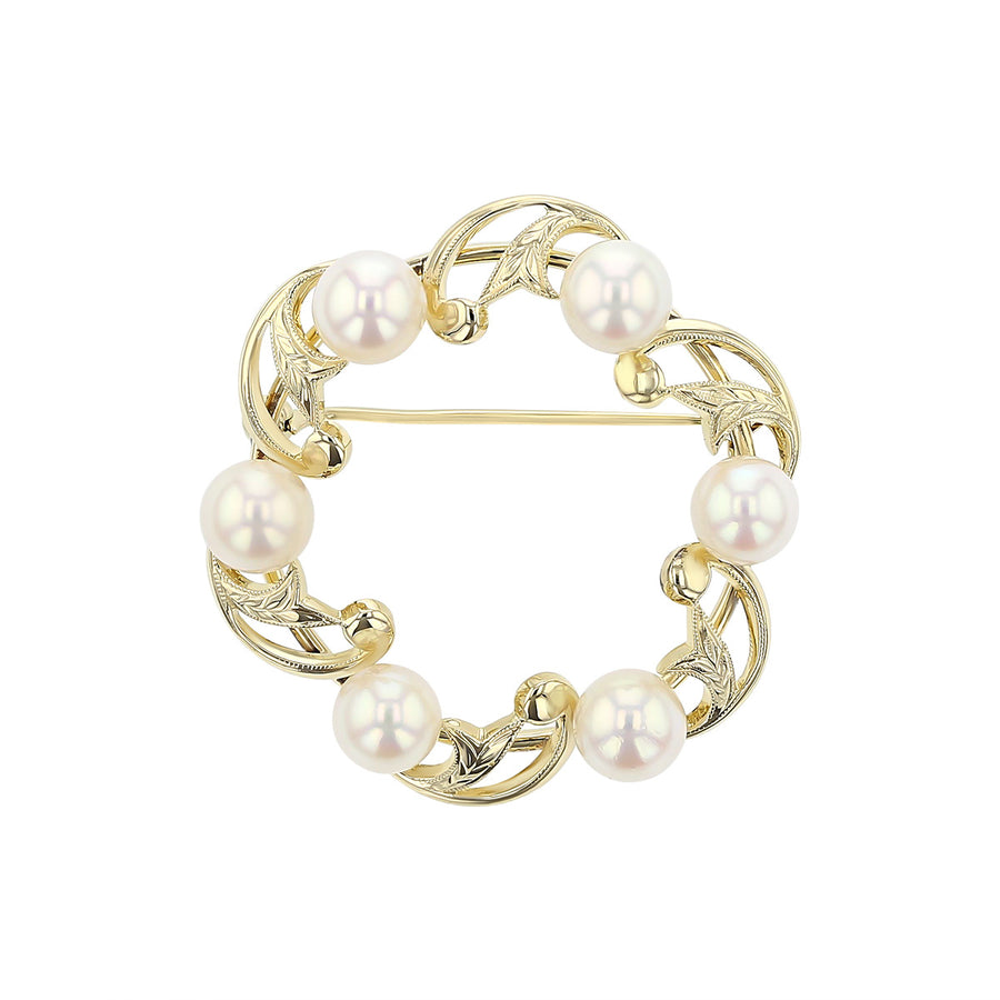 14K Yellow Gold Cultured Pearl Circle Pin