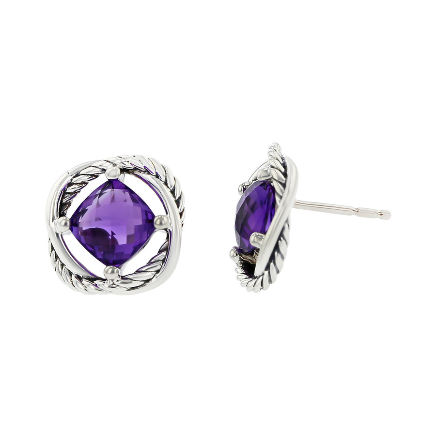 David Yurman Sterling Silver Purple Amethyst Infinity Stud Earrings