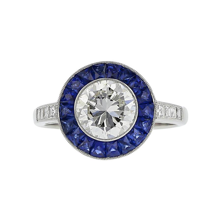 Brilliant Diamond and French-cut Sapphire Halo Ring