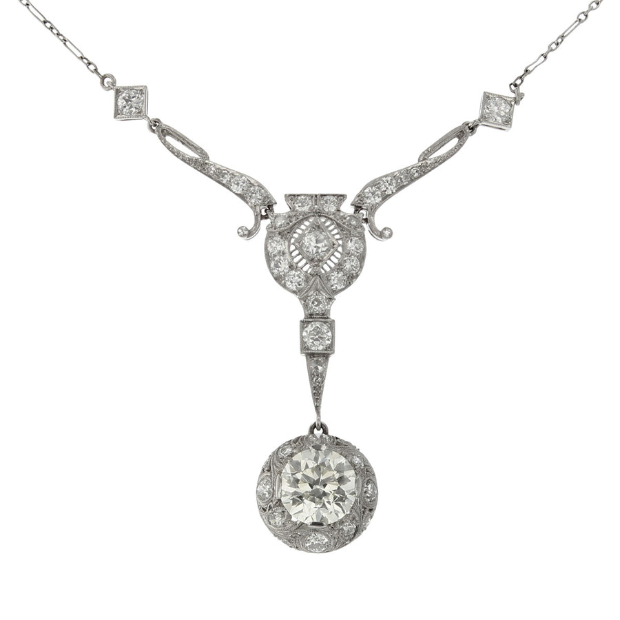 Art Deco Platinum Diamond Pendant Necklace
