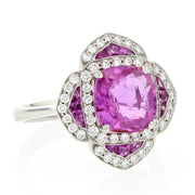 Platinum Cushion Pink Sapphire and Diamond Ring